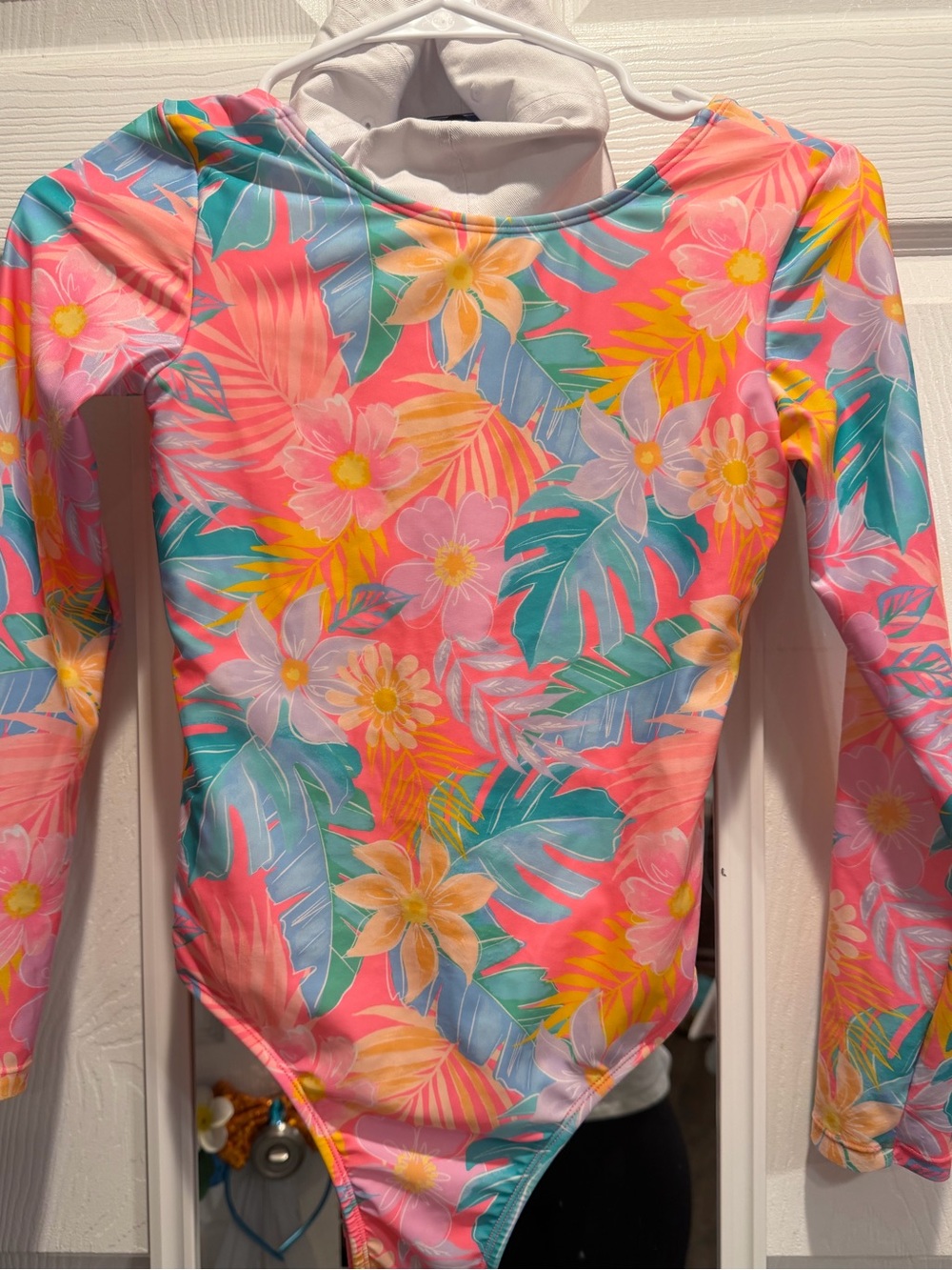 Cat & Jack Long-Sleeve Tropical Floral Rashguard - Pink, Teal, Yellow